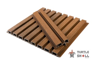 Реечная панель ДПК Мидл Лайнс, Тайский Тик (Thai Teak), Коэкструзия от бренда Тёртл Шелл — идеально для отделки наружных стен (фасад, цоколь,кровельный свет, гараж, беседка)