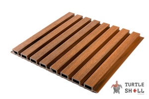 Реечная панель ДПК Мидл Лайнс, Тайский Тик (Thai Teak), Коэкструзия от бренда Тёртл Шелл — идеально для отделки наружных стен (фасад, цоколь,кровельный свет, гараж, беседка)